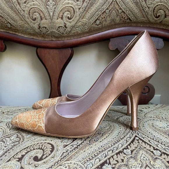 Prada Satin Blush Pink Snake Skin Toe Raso Heels Cocco Cammeo Cipria Size 7 COA - Picture 14 of 15